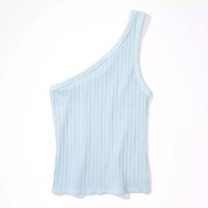 American Eagle One Shoulder Ribbed Sleeveless Tank Top Casual Blue Size Large